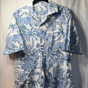 Tropical Blue and White Button-Down Shirt